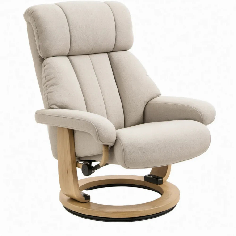 Draaibare relaxfauteuil met handmatig verstelbare rugleuning en voetensteun, beige/naturel/zwart, 78 x 88-145 x 105 cm