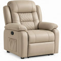 Handmatig verstelbare relaxfauteuil met voetensteun en zijvak, beige PU-kunstleer, 90 x 95 x 102 cm