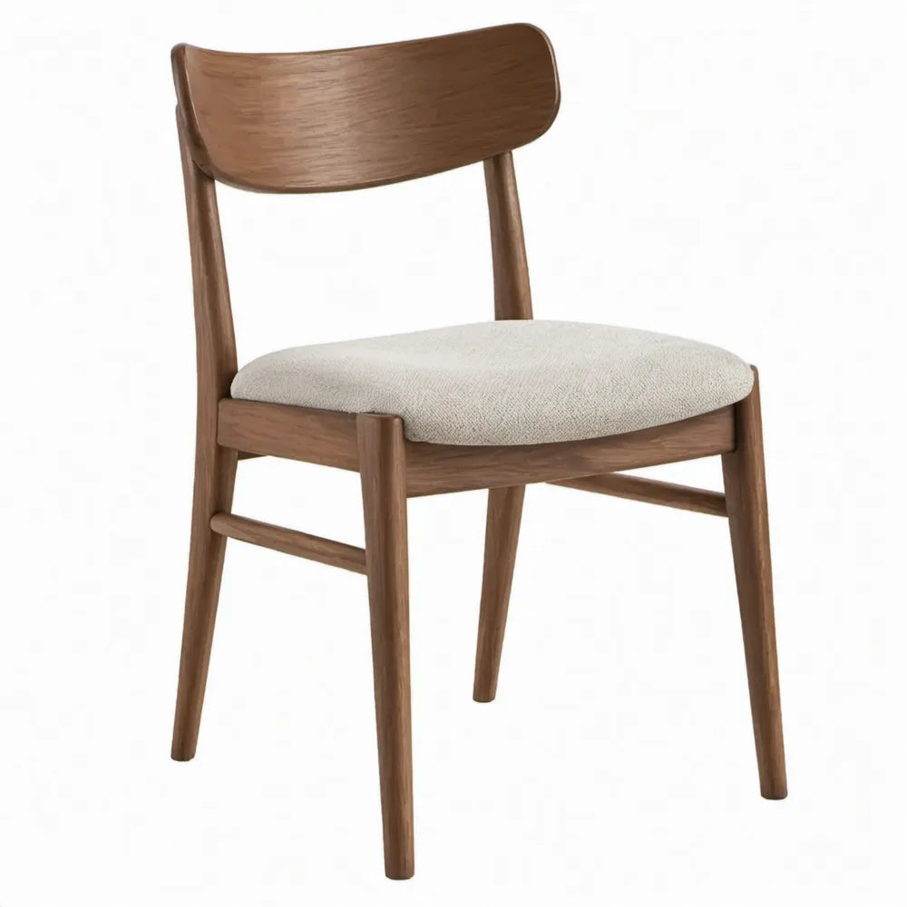 Eetkamerstoel van massief rubberhout met polyester zitting, walnootbruin/beige, 50 x 55 x 78 cm