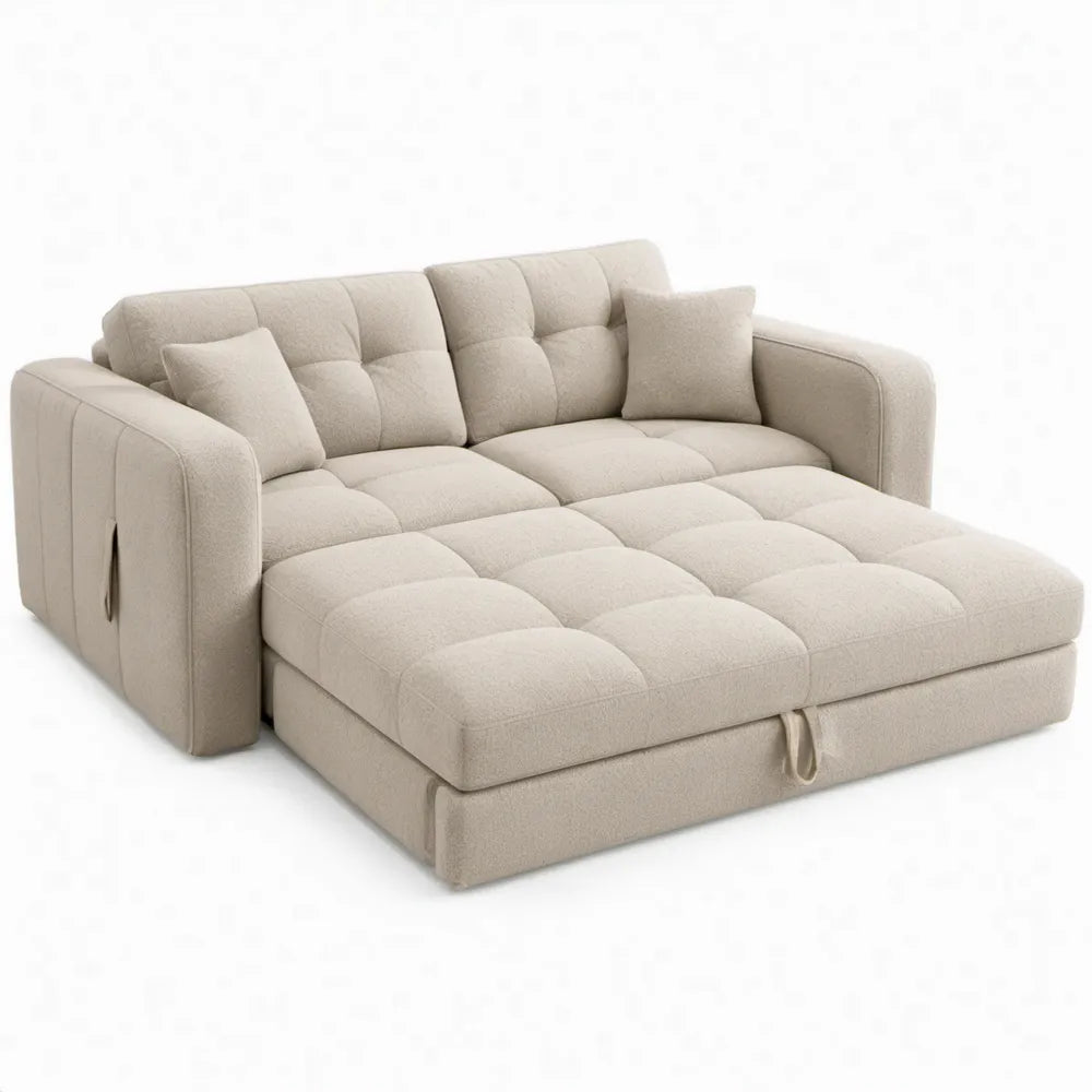 2-zits slaapbank met uitschuifbaar bed 160 x 200 cm crème polyester