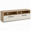 TV-meubel 120 x 40 x 45 cm met 2 laden en open vakken - Eikenkleurig/Wit/Zwart