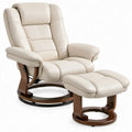 Draaibare verstelbare relaxfauteuil met voetenbank, crème PU-kunstleer en donkerbruin berkenmultiplex, 80 x 80 x 105 cm