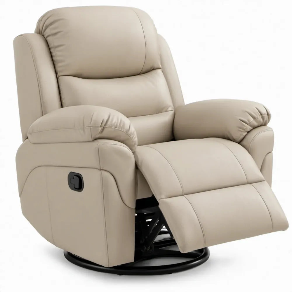 Beige handmatige draaifauteuil van PU-kunstleer met voetensteun, 90 x 95 x 104 cm