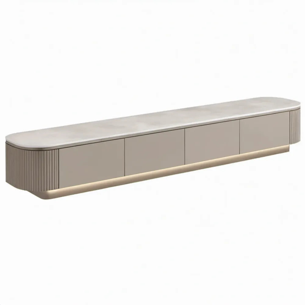 TV-meubel met 4 deuren, 220 x 40 x 45 cm, taupe met beige, wit en goudkleurig