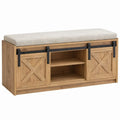 Halbank van massief eikenhout met opbergruimte en zitkussen, 120 x 40 x 50 cm, naturel/beige/zwart