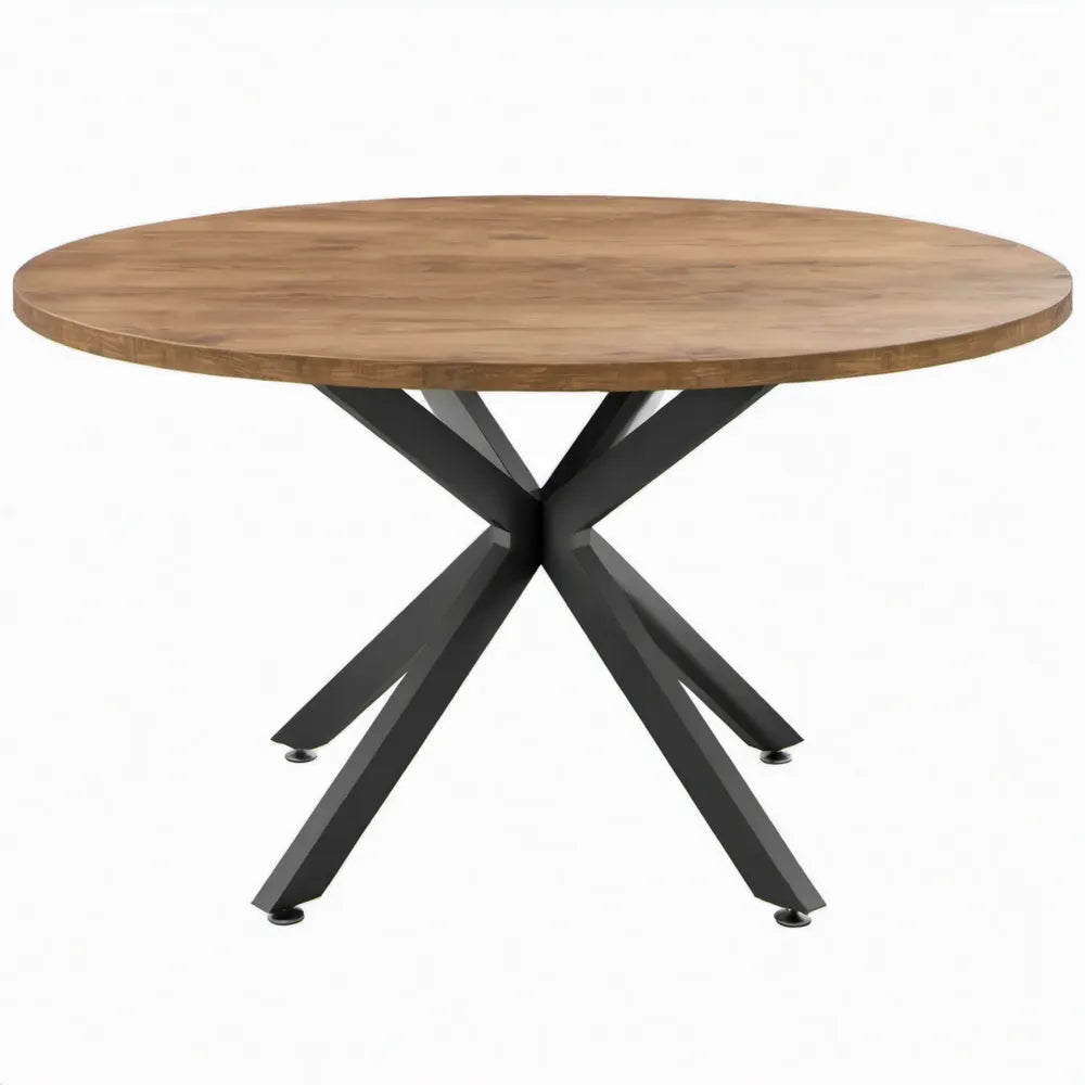 Ronde eettafel 120 x 120 x 76 cm van massief mangohout met zwart stalen kruispoot