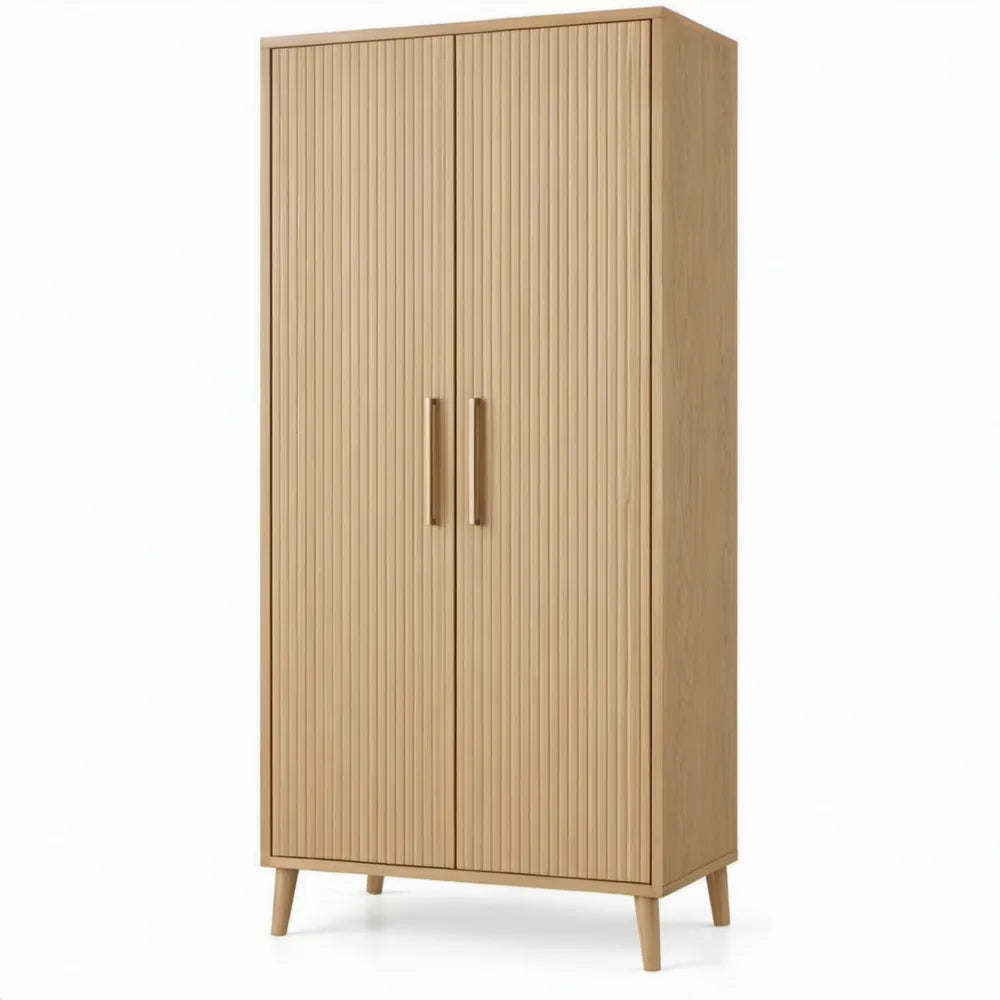 Opbergkast met 2 geribbelde deuren, naturel eiken, 80 x 40 x 180 cm