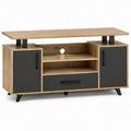 TV-meubel met 2 deuren, 1 lade en open vakken – 120 x 40 x 80 cm – Eikenkleurig/Antraciet/Zwart