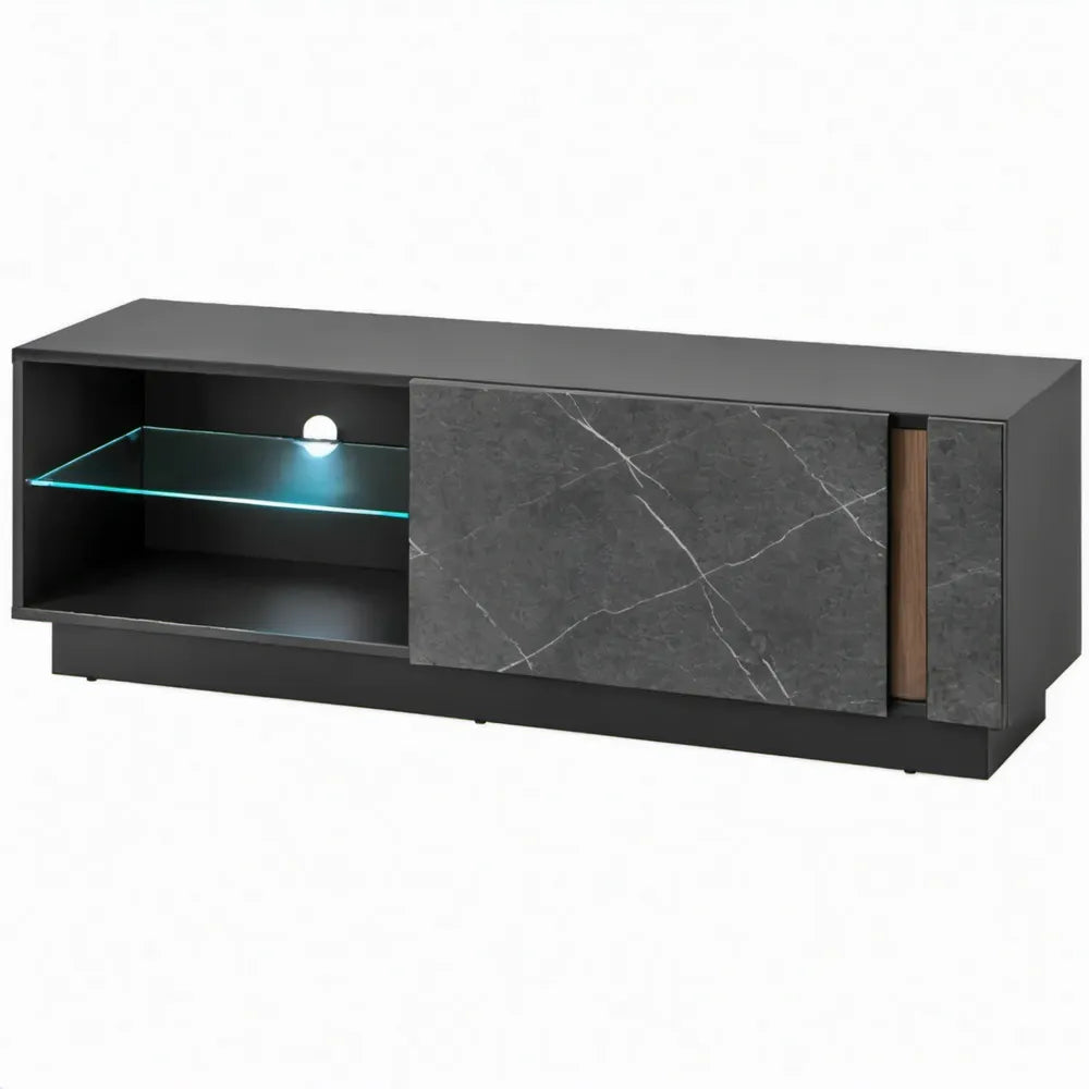 TV-meubel met LED-verlichting, 160 x 40 x 50 cm, Zwart/Donkergrijs/Walnootbruin
