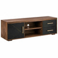TV-meubel 180 x 40 x 50 cm met 2 laden, 1 deur en open vakken - Walnootkleurig/Zwart/Goudkleurig