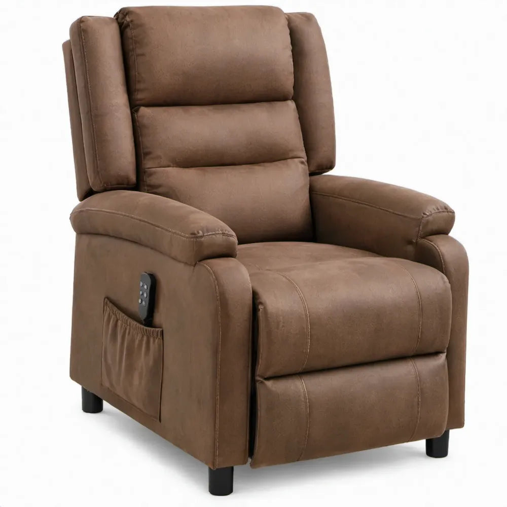Elektrische relaxfauteuil met afstandsbediening, bruin microvezel, 88 x 92 x 104 cm