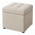 Beige gestoffeerde zitpoef met gecapitonneerd kussen, 45 x 45 x 45 cm
