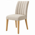 Beige eetkamerstoel met geribbelde hoge rugleuning en poten van rubberhout, 46 x 60 x 97 cm