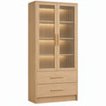 Naturel eiken met geribbeld glas, LED-verlichting en 2 laden – 80 x 40 x 200 cm